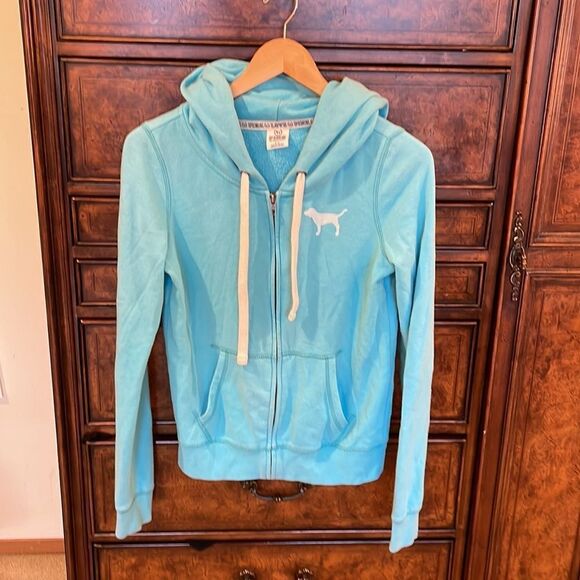 PINK woman’s light blue zip up hoodie - Picture 2 of 10